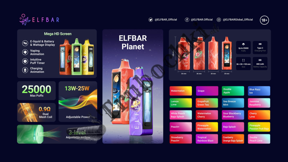 Одноразовая электронная сигарета Elf Bar Planet 25000  (Эльф Планет бар 25000 Затяжек) блок  оптом